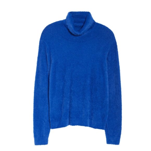 Halogen Blue Fuzzy Teddy Turtleneck Knit Sweater - Picture 5 of 9